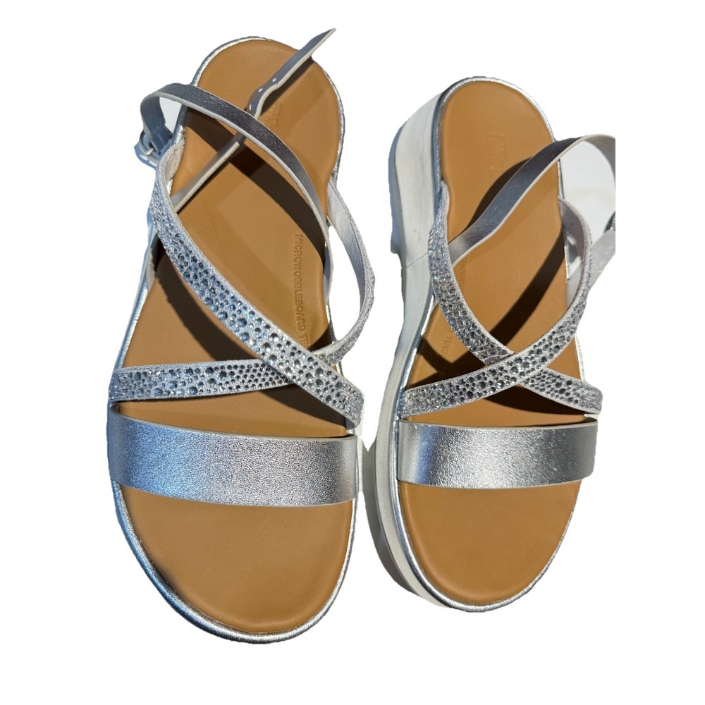 F-MODE Crystal-Mix Flatform Strappy Back-Strap Sandals  7.5